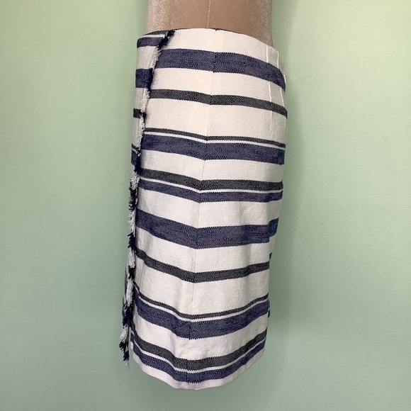 Ann Taylor LOFT Woven Cotton Blanket Short Wrap Skirt Stripes Fringe - Picture 7 of 16